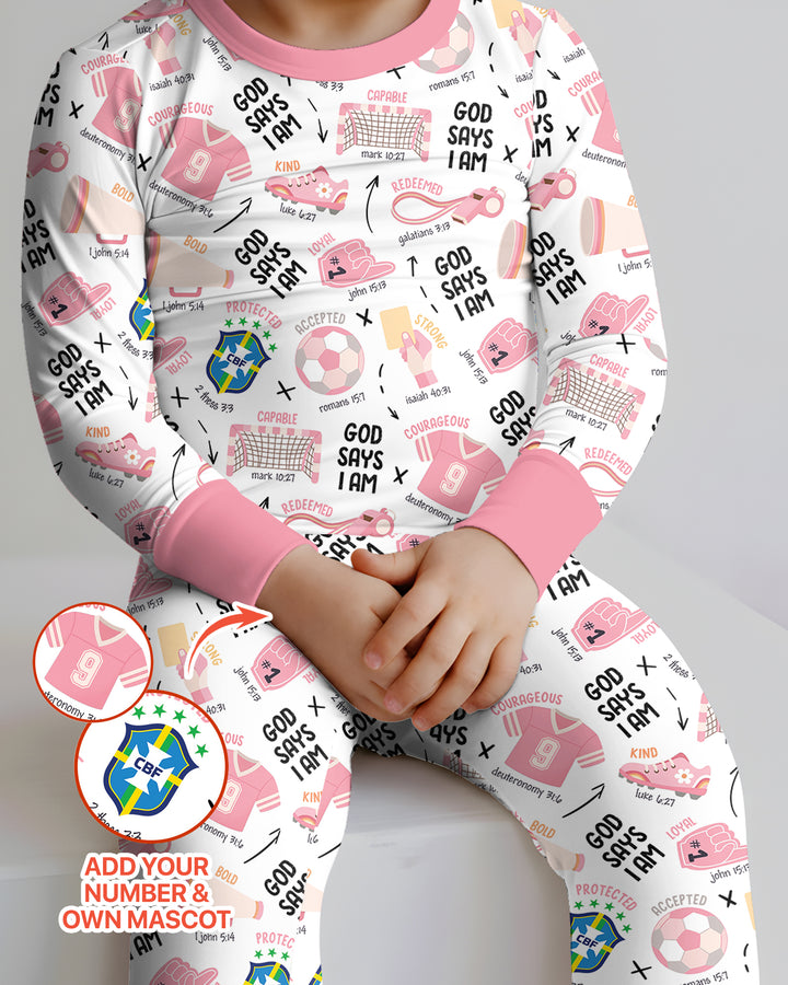 Personalized God Says I Am SOCCER Bamboo Two Piece Long Sleeve Pajama Set