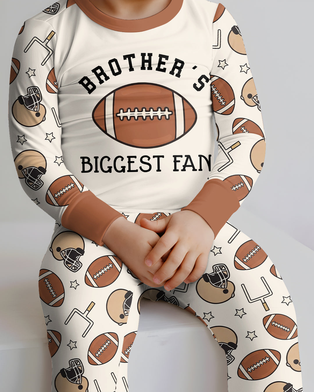 Personalized Football Brother's Biggest Fan Bamboo Two Piece Long Sleeve Pajama Set