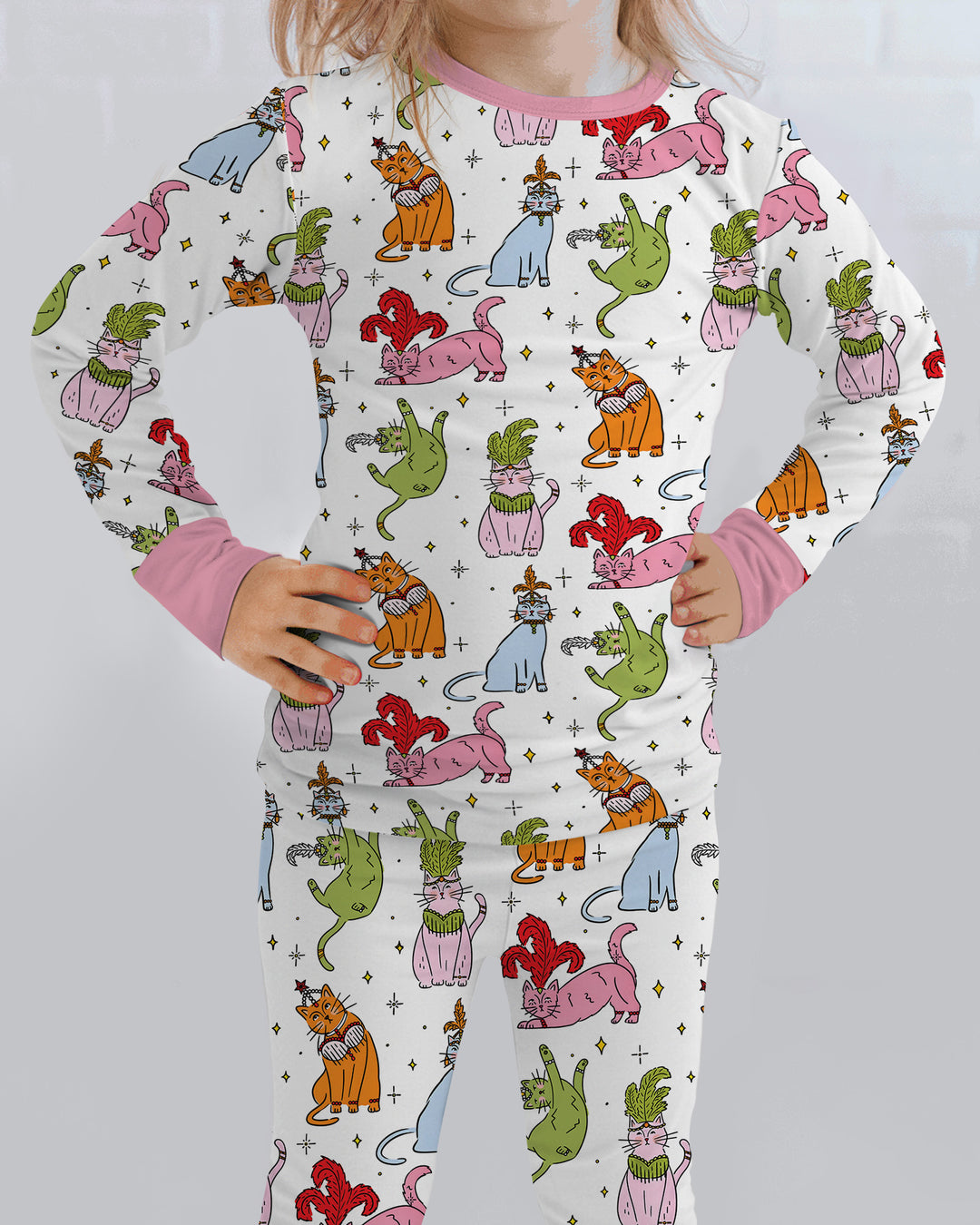 Whimsical Cats Bamboo Two Piece Long Sleeve Pajama Set