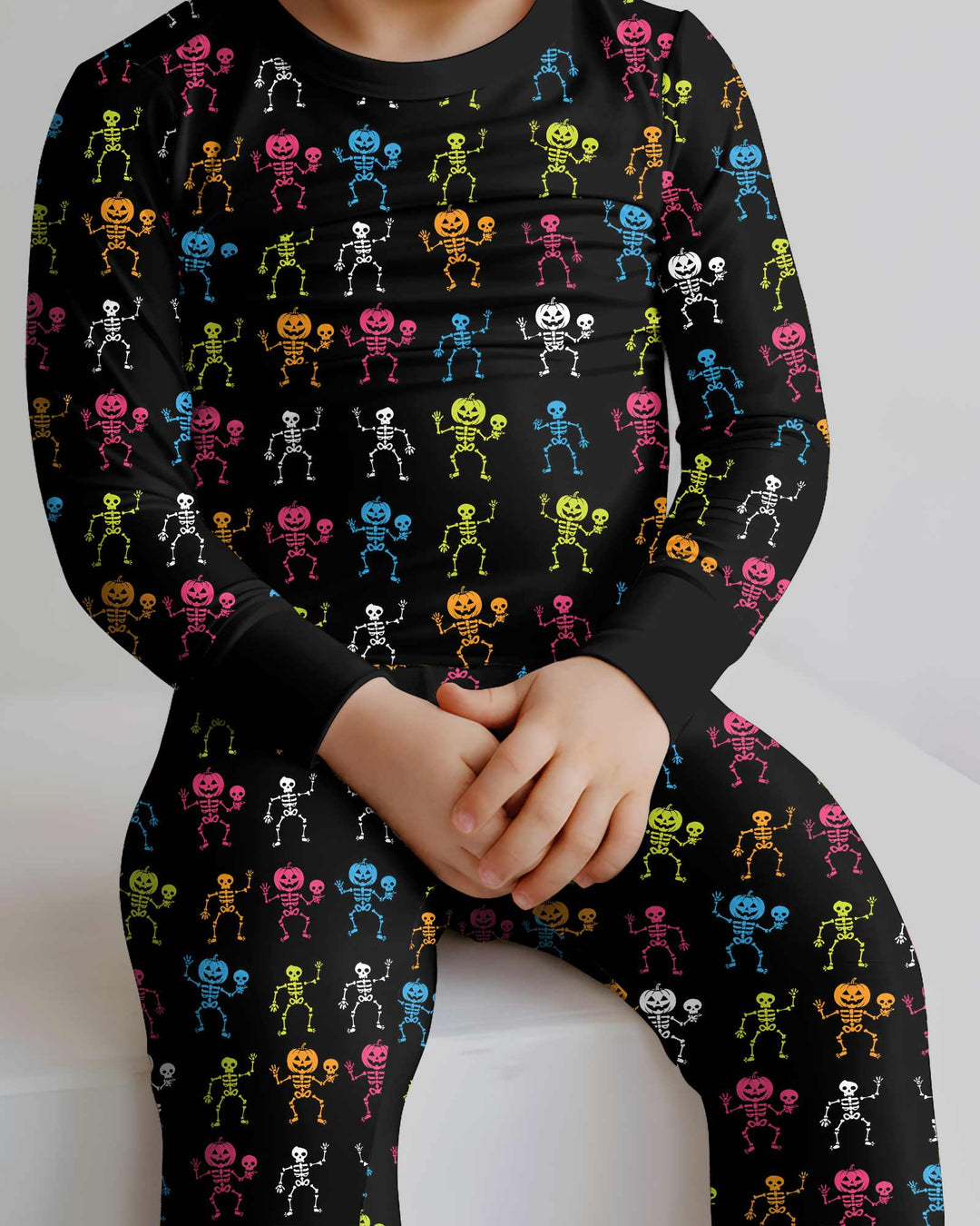 Halloween Dancing Skeleton Bamboo Two Piece Long Sleeve Pajama Set