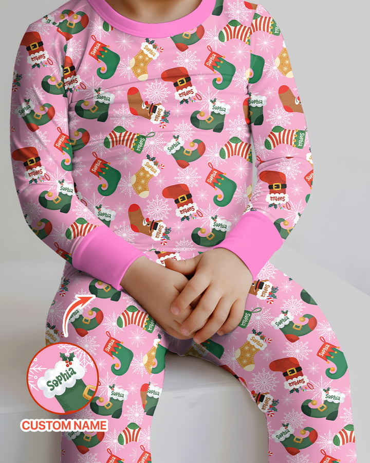 Personalize Christmas Crew Family Matching  Bamboo Two Piece Long Sleeve Pajama Set