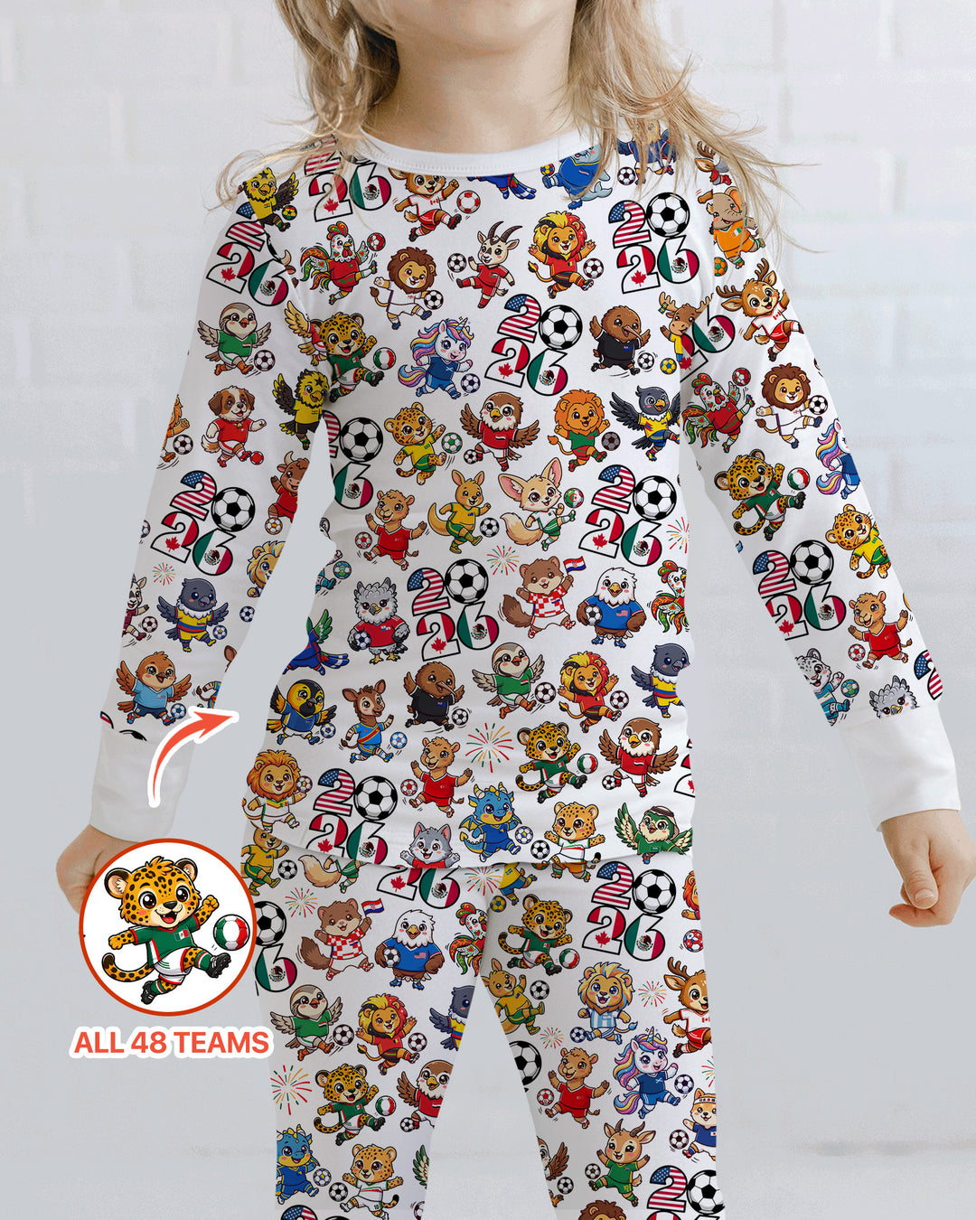 Kawaii Animals Soccer Tour 2026 Family Matching Bamboo Two Piece Long Sleeve Pajama Set