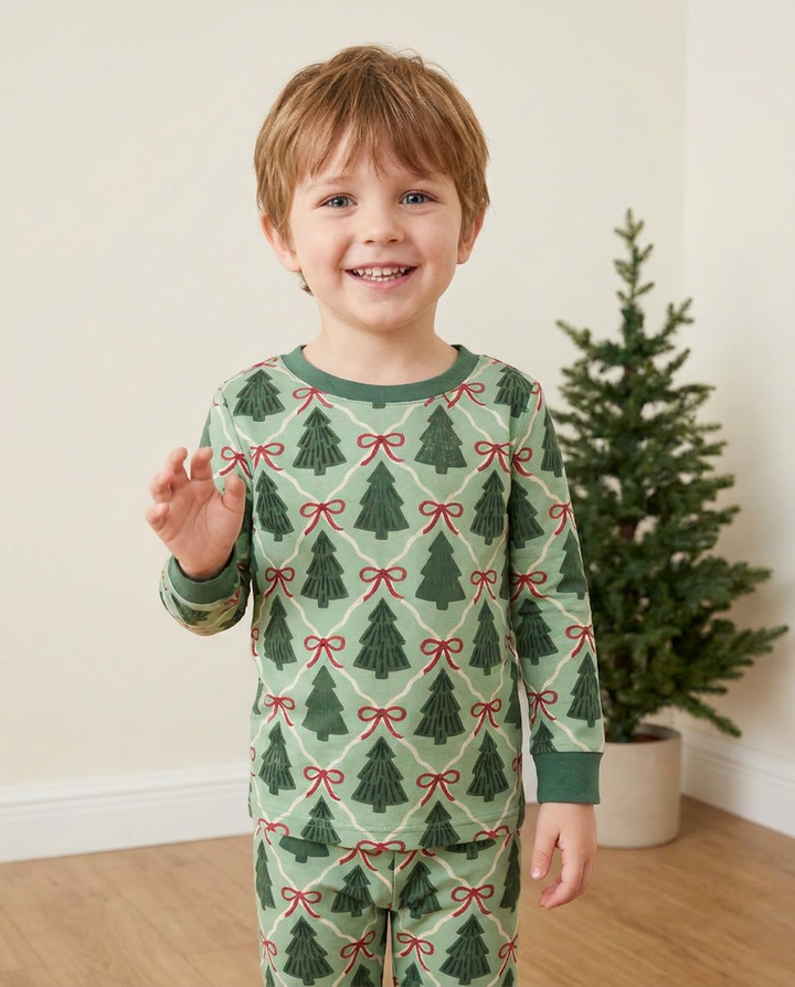 Coquette Christmas Tree Club Bamboo Two Piece Long Sleeve Pajama Set
