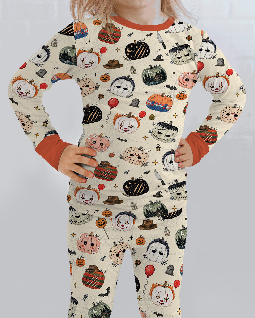 Horror Movie Pumpkins Bamboo Two Piece Long Sleeve Pajama Set