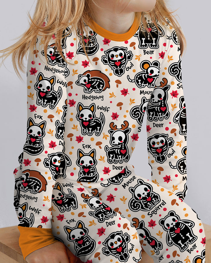 Autumn Charm Skeleton Cute Pet Bamboo Two Piece Long Sleeve Pajama Set