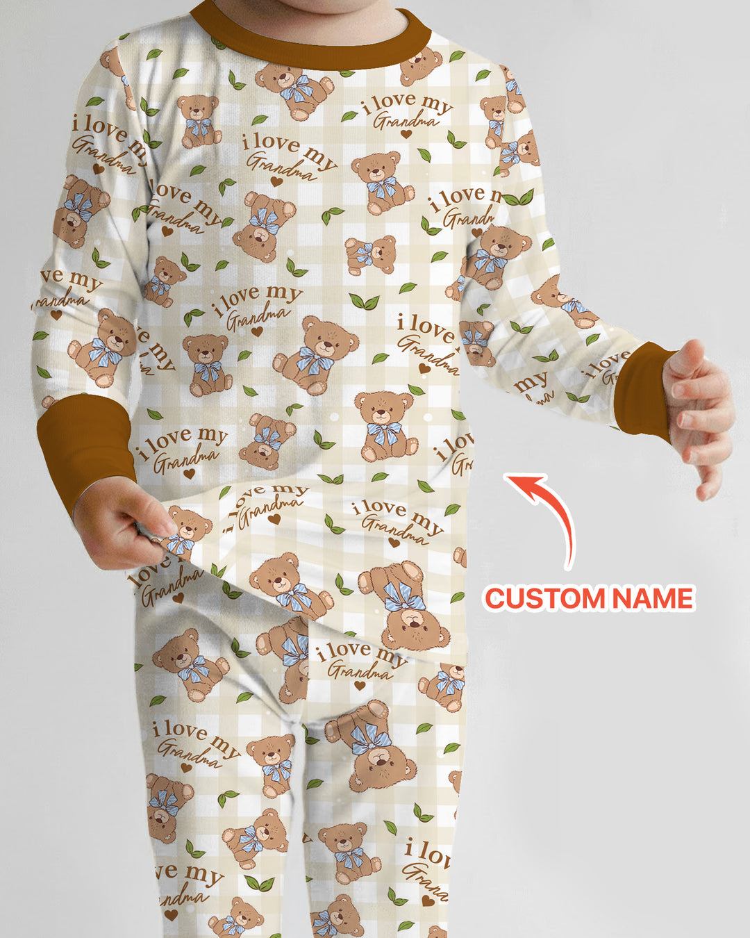 Personalized I Love My Grandma Bamboo Two Piece Long Sleeve Pajama Set