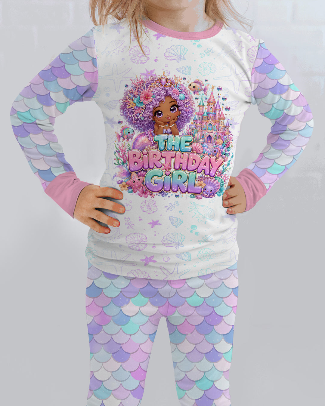 Black Mermaid The Birthday Girl  Bamboo Two Piece Long Sleeve Pajama Set