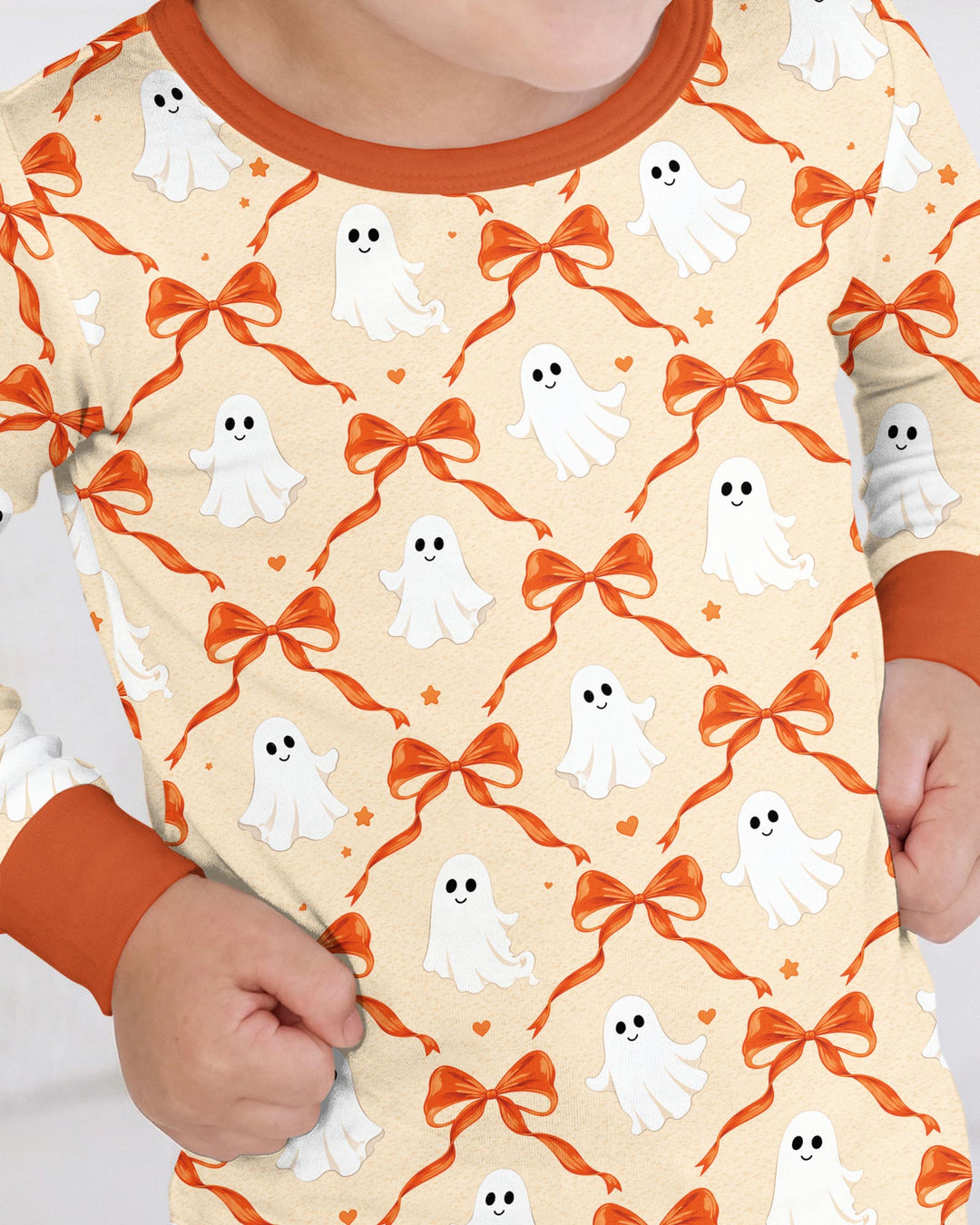 Cute Ghost Boo Coquette Halloween Bamboo Two Piece Long Sleeve Pajama Set
