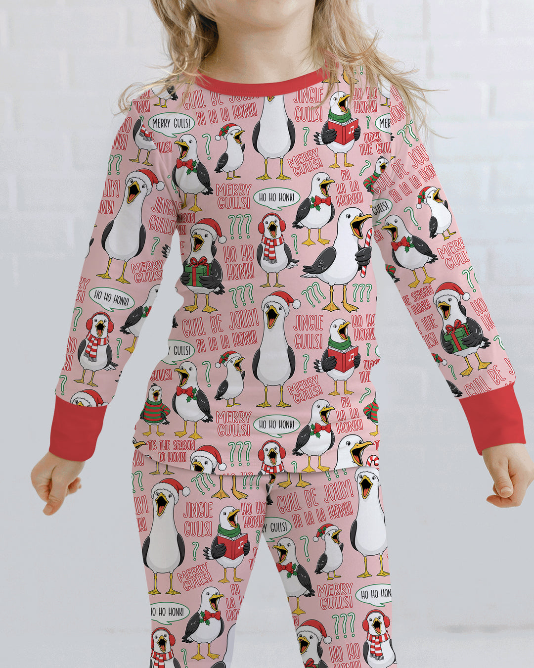 Funny Christmas Seagull Bamboo Two Piece Long Sleeve Pajama Set