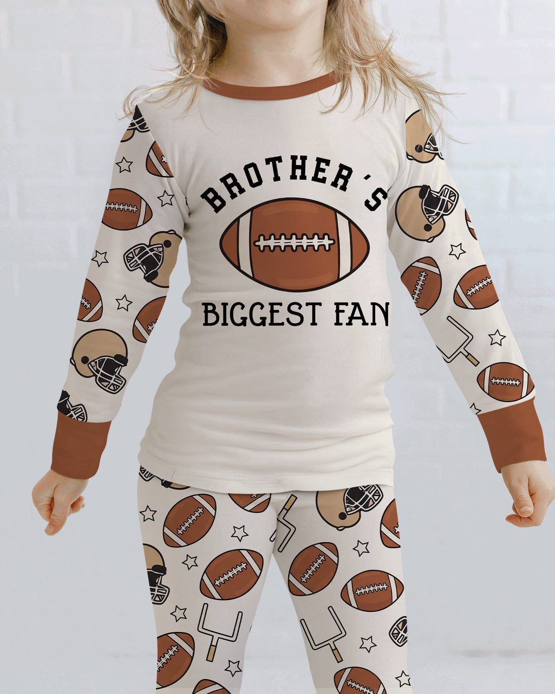 Personalized Football Brother's Biggest Fan Bamboo Two Piece Long Sleeve Pajama Set
