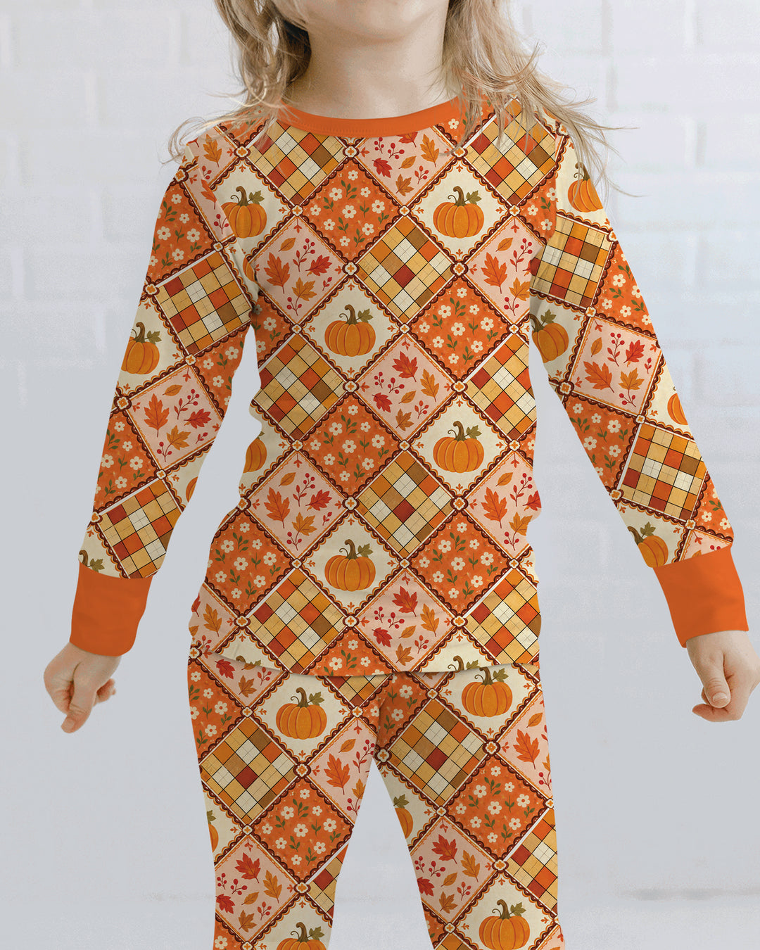 Fall Vintage Patchwork Bamboo Two Piece Long Sleeve Pajama Set