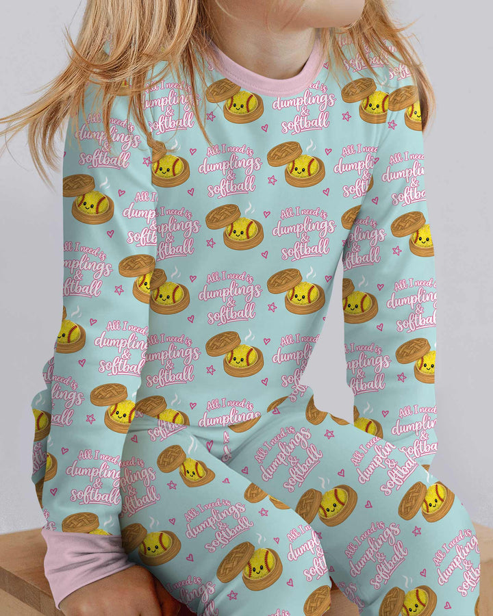 All I Need Is Dumplings & Softball Bamboo Two Piece Long Sleeve Pajama Set