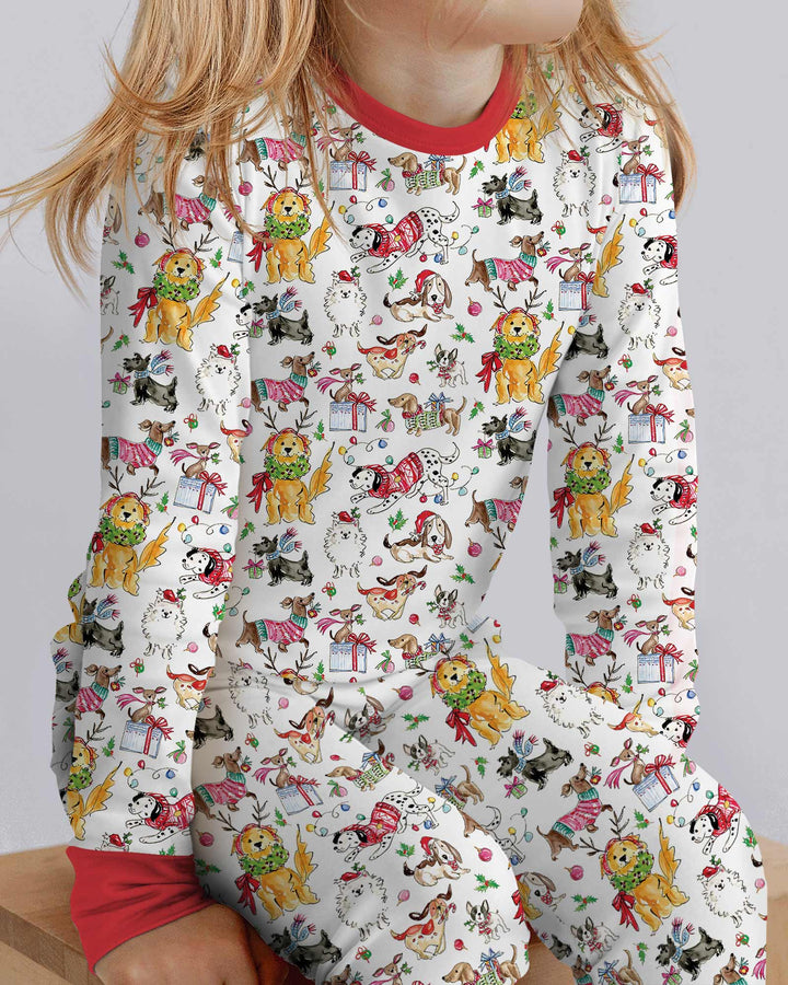 Festive Christmas Pups Bamboo Two Piece Long Sleeve Pajama Set