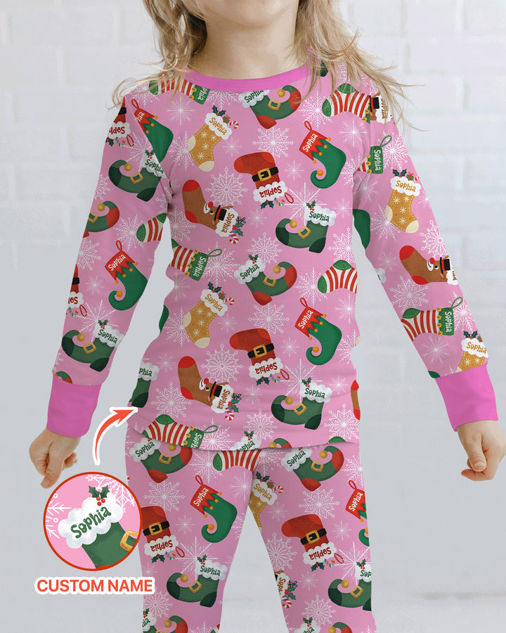 Personalize Christmas Crew Family Matching  Bamboo Two Piece Long Sleeve Pajama Set