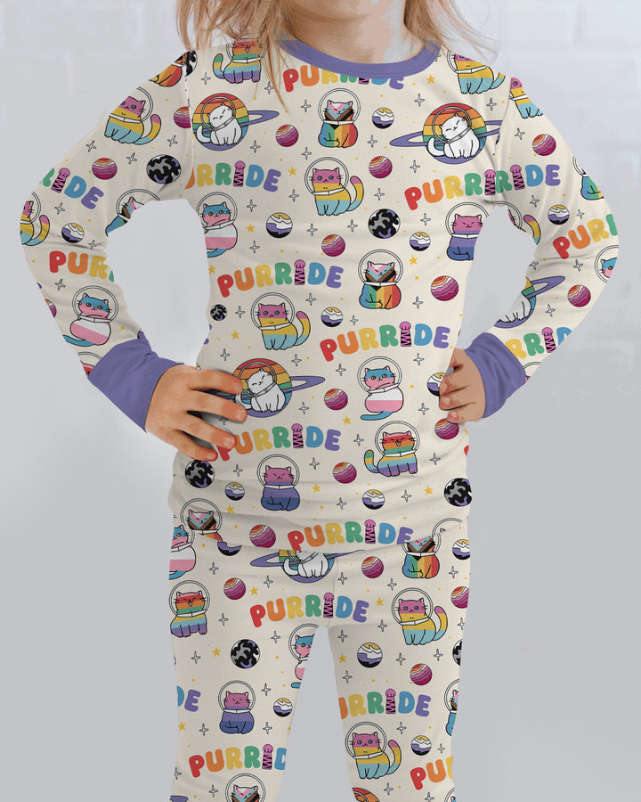 Rainbow Space Cats Family Matching Bamboo Two Piece Long Sleeve Pajama Set