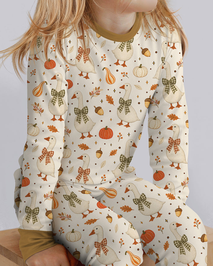 Vintage Fall Geese Bamboo Two Piece Long Sleeve Pajama Set