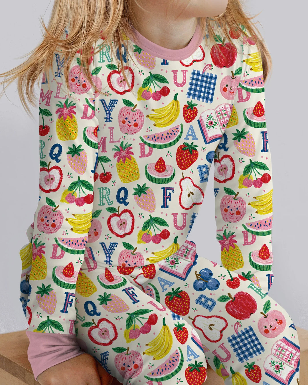 Back To School Fruit Alphabet Bamboo Two Piece Long Sleeve Pajama Set