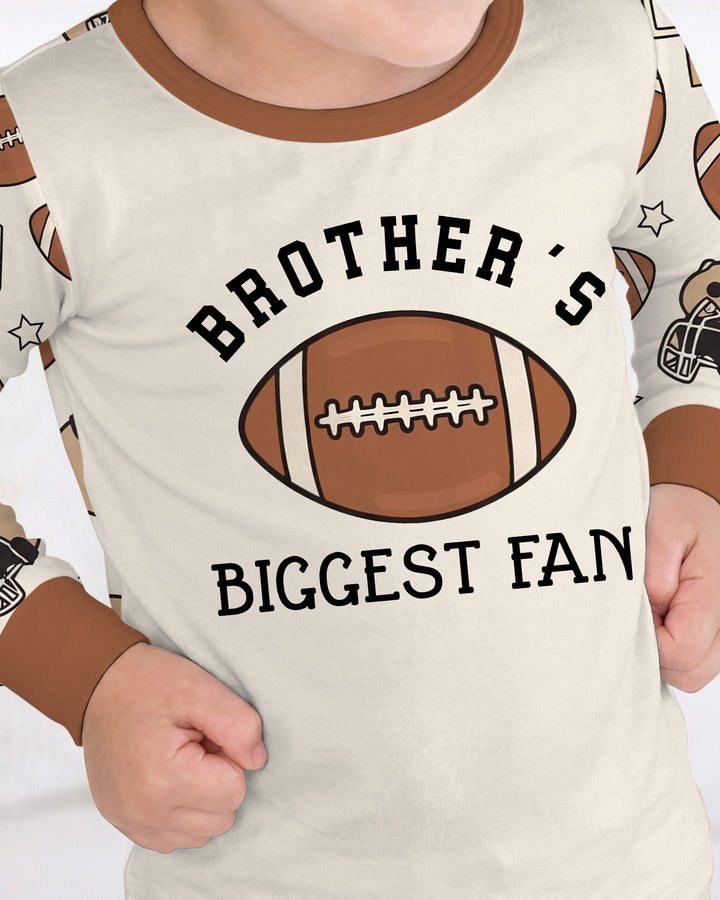 Personalized Football Brother's Biggest Fan Bamboo Two Piece Long Sleeve Pajama Set
