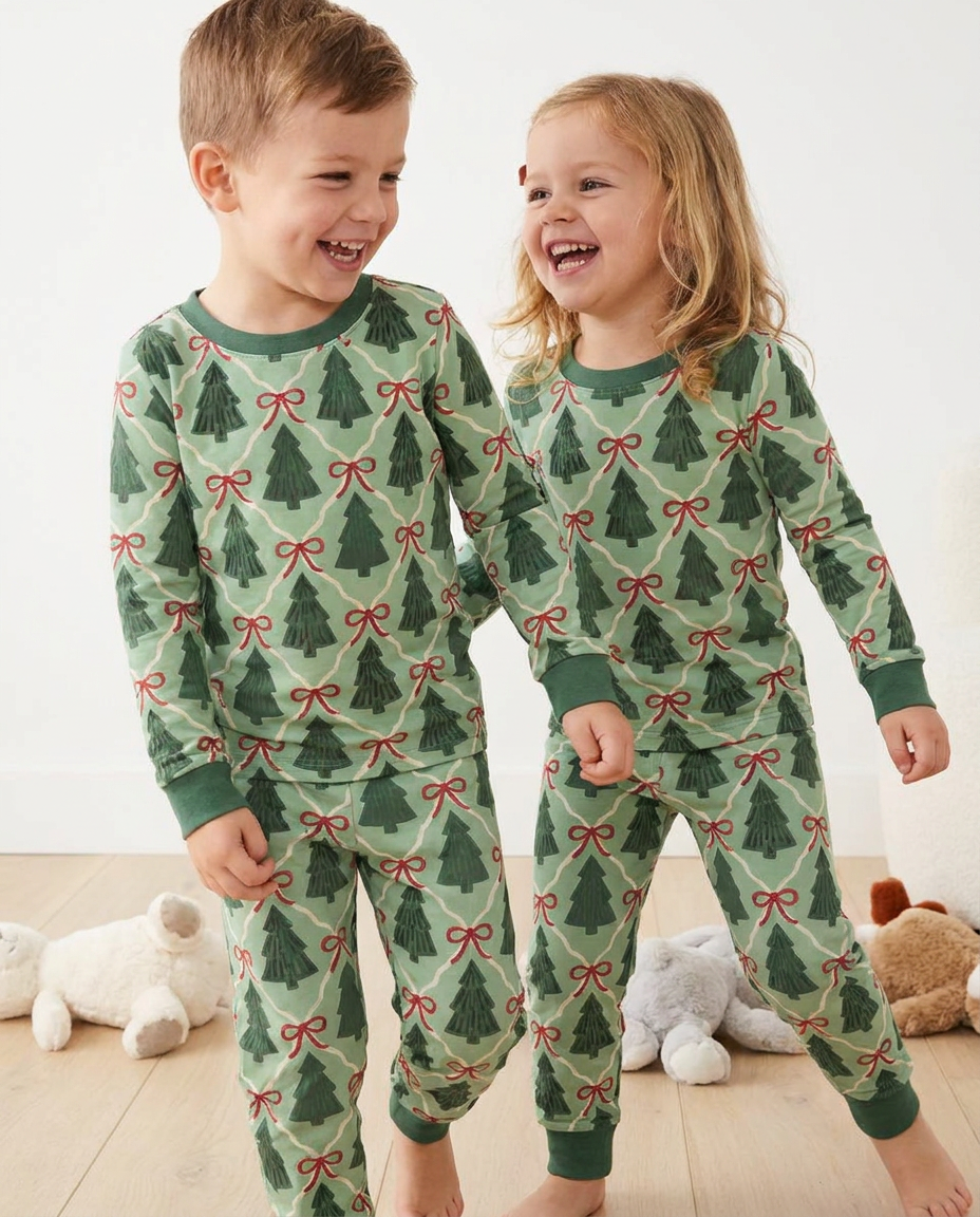 Coquette Christmas Tree Club Bamboo Two Piece Long Sleeve Pajama Set