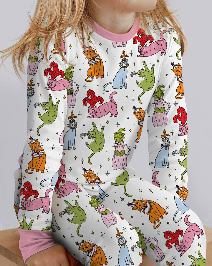 Whimsical Cats Bamboo Two Piece Long Sleeve Pajama Set