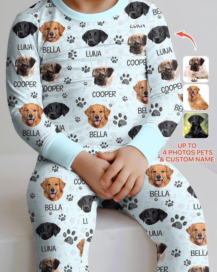 Custom Dog Photo With Paw  Bamboo Two Piece Long Sleeve Pajama Set