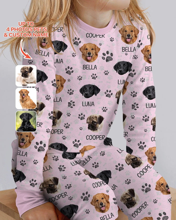 Custom Dog Photo With Paw  Bamboo Two Piece Long Sleeve Pajama Set