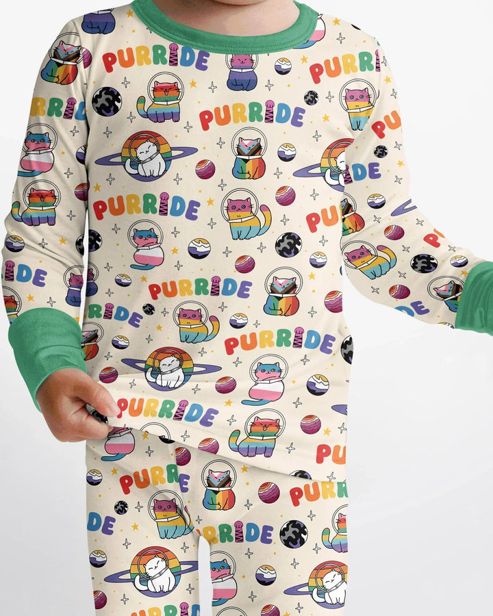 Rainbow Space Cats Family Matching Bamboo Two Piece Long Sleeve Pajama Set