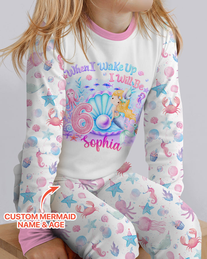 Personalized When I Wake Up I Will Be Mermaid Birthday Bamboo Two Piece Long Sleeve Pajama Set