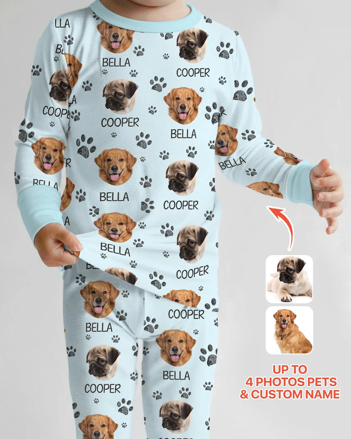 Custom Dog Photo With Paw  Bamboo Two Piece Long Sleeve Pajama Set