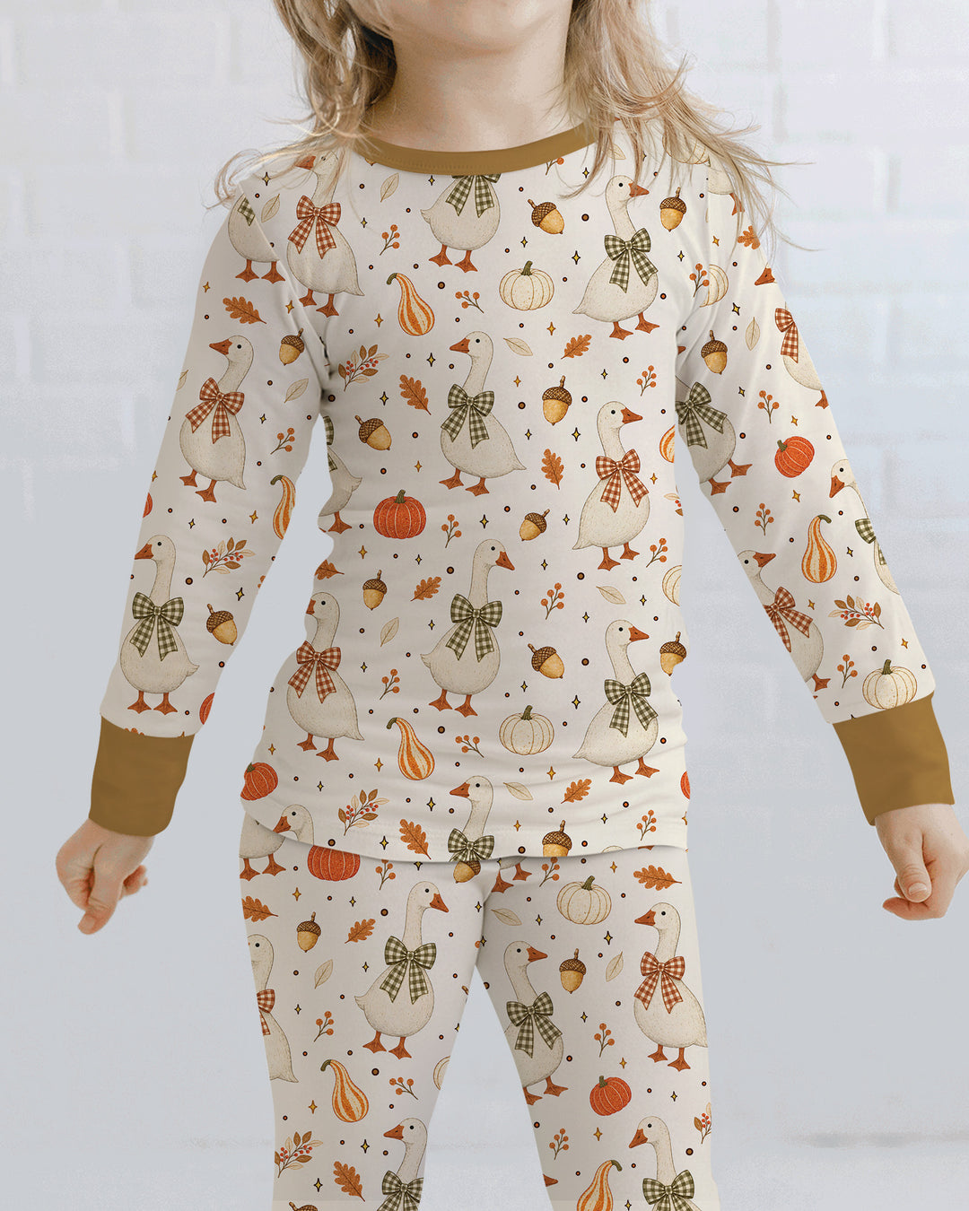 Vintage Fall Geese Bamboo Two Piece Long Sleeve Pajama Set