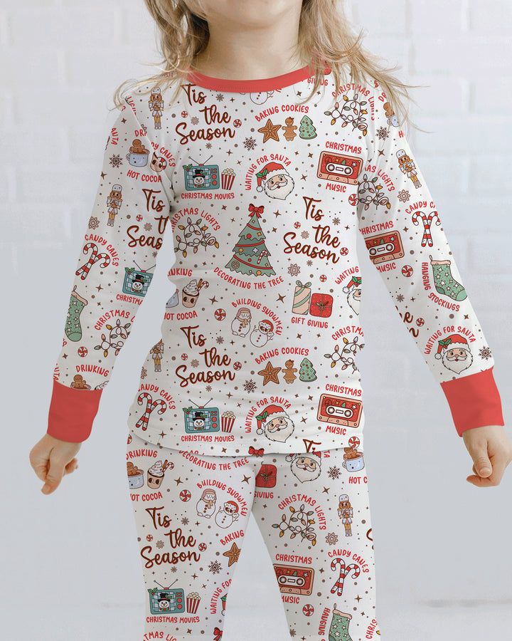 Tis The Season Retro Christmas Bamboo Two Piece Long Sleeve Pajama Set