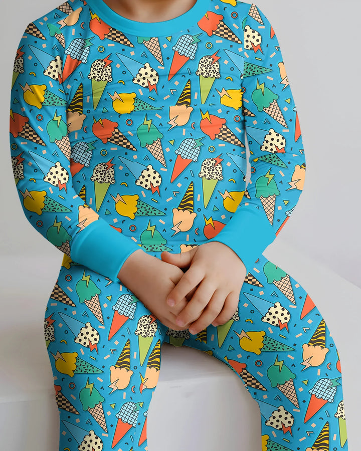 Summer Retro Ice Creams Family Matching Bamboo Two Piece Long Sleeve Pajama Set