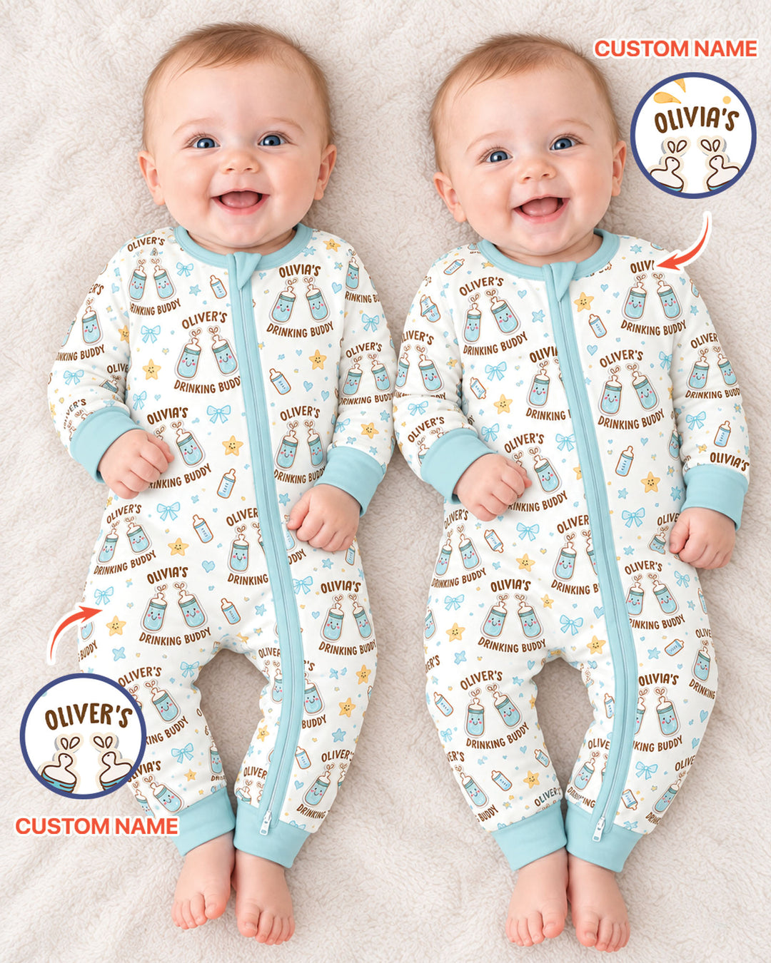 Custom Name Twin Drinking Buddies Bamboo Convertible Zippy