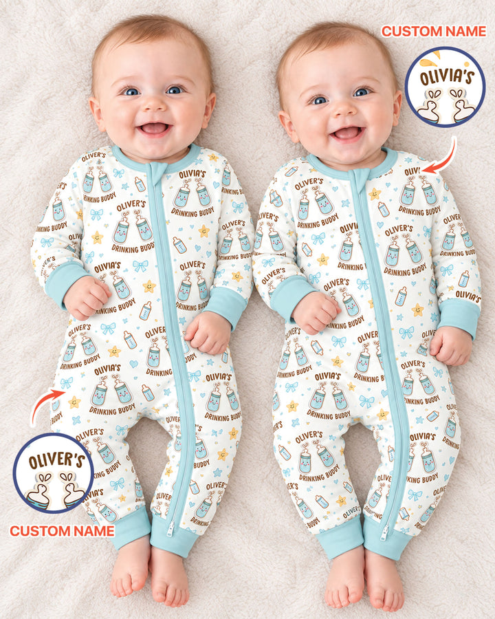Custom Name Twin Drinking Buddies Bamboo Convertible Zippy