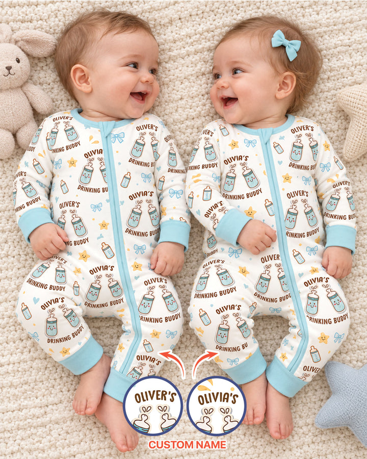 Custom Name Twin Drinking Buddies Bamboo Convertible Zippy