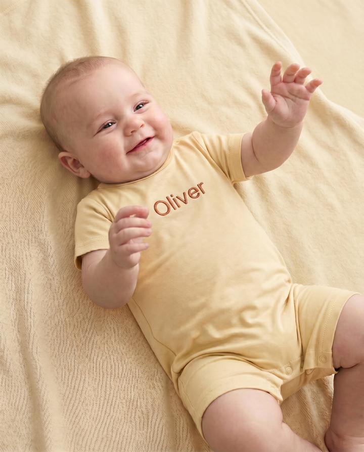 Custom Name Solid Bamboo Short Sleeve Snap Romper