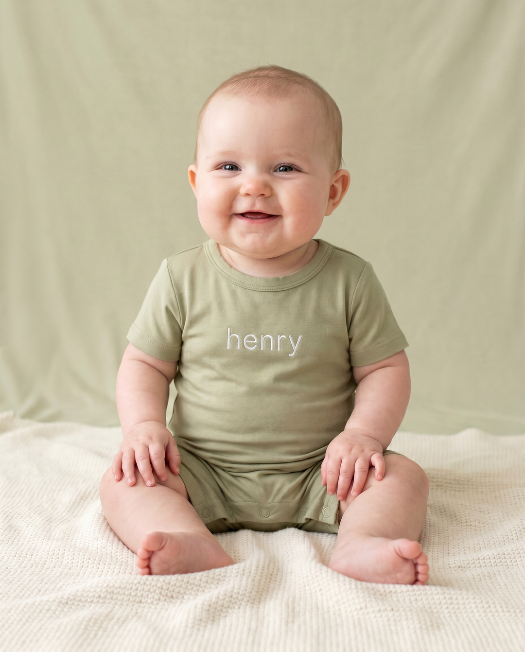 Custom Name Solid Bamboo Short Sleeve Snap Romper