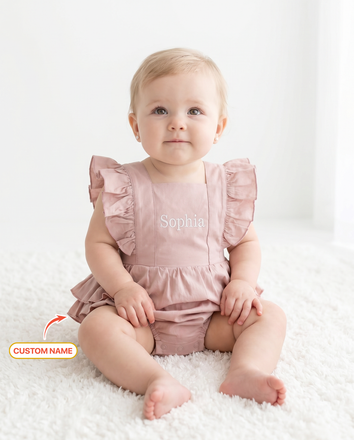 Custom Name Cotton Sleeveless Ruffle Bubble Romper