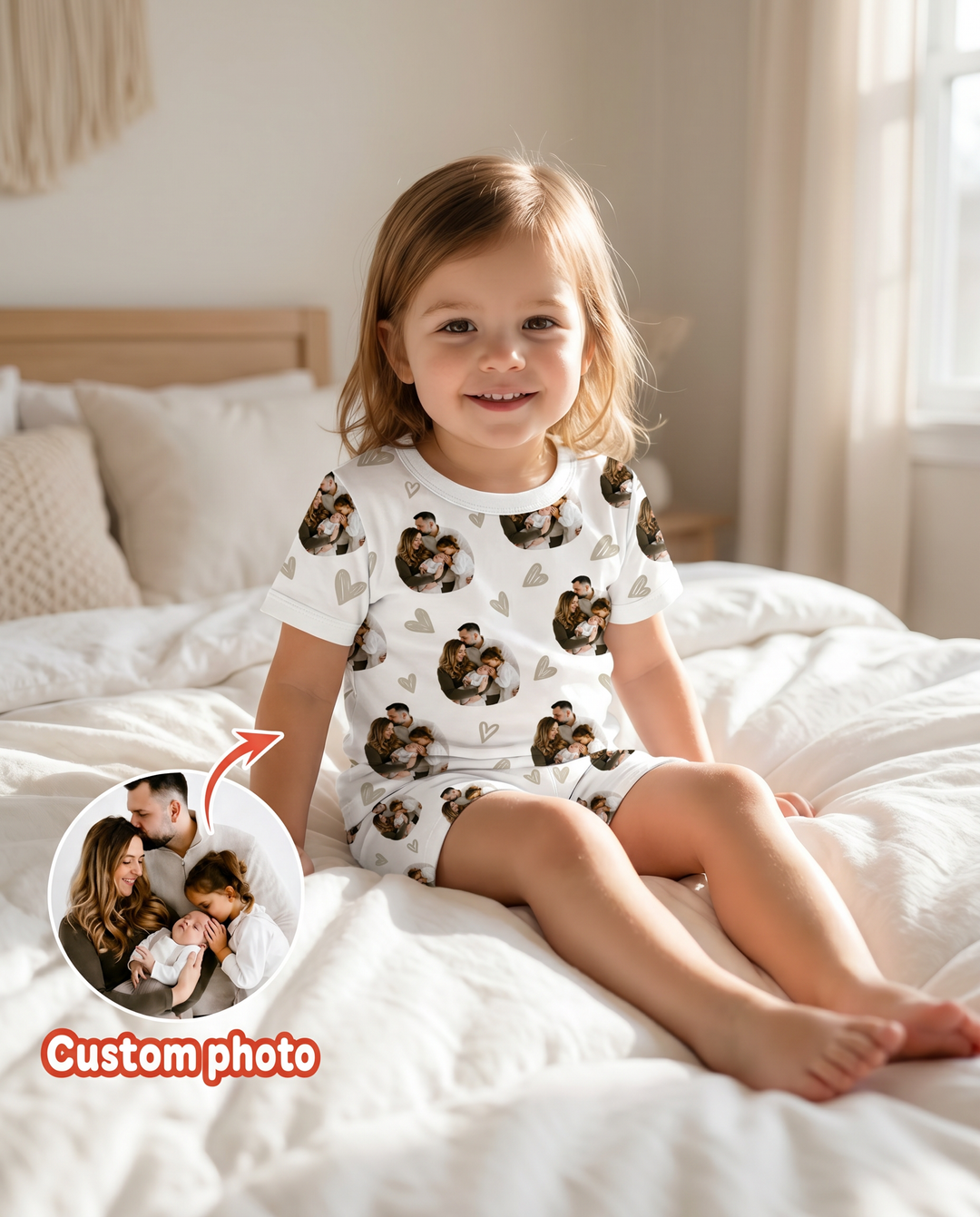 Custom Face All Over Print Baby Bamboo Two Piece Short Sleeve Shorts Pajama Set