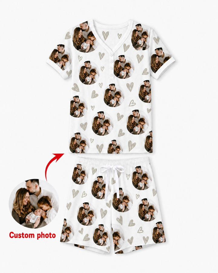 Custom Face All Over Print Bamboo Women Short Sleeve Short Pajama Set