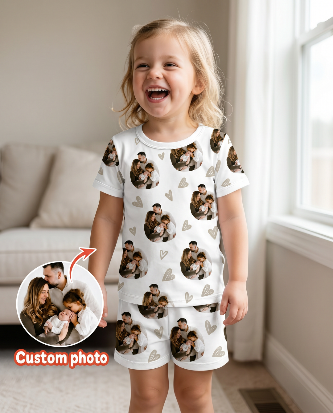 Custom Face All Over Print Baby Bamboo Two Piece Short Sleeve Shorts Pajama Set