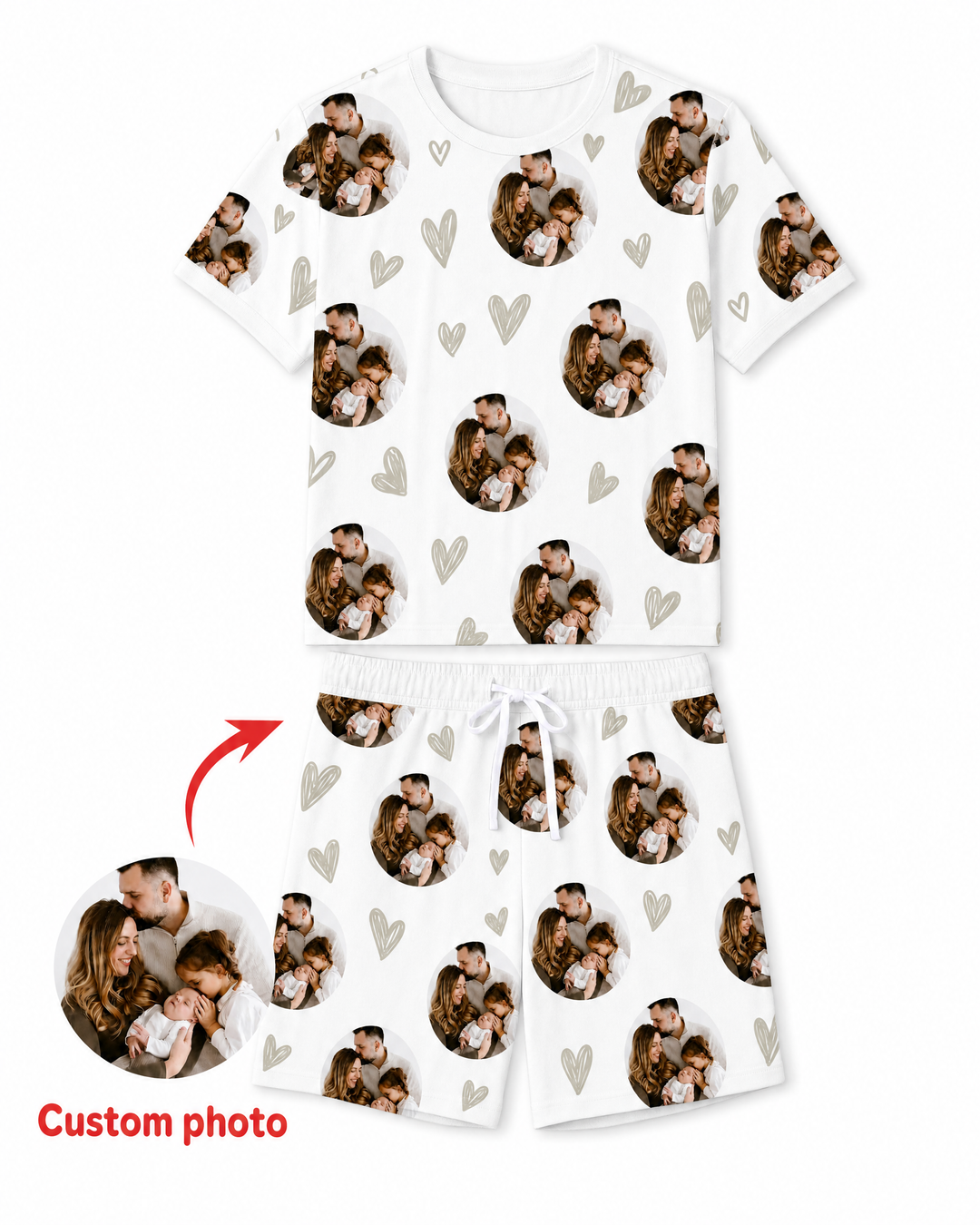 Custom Face All Over Print Bamboo Men Short Sleeve Short Pajama Set