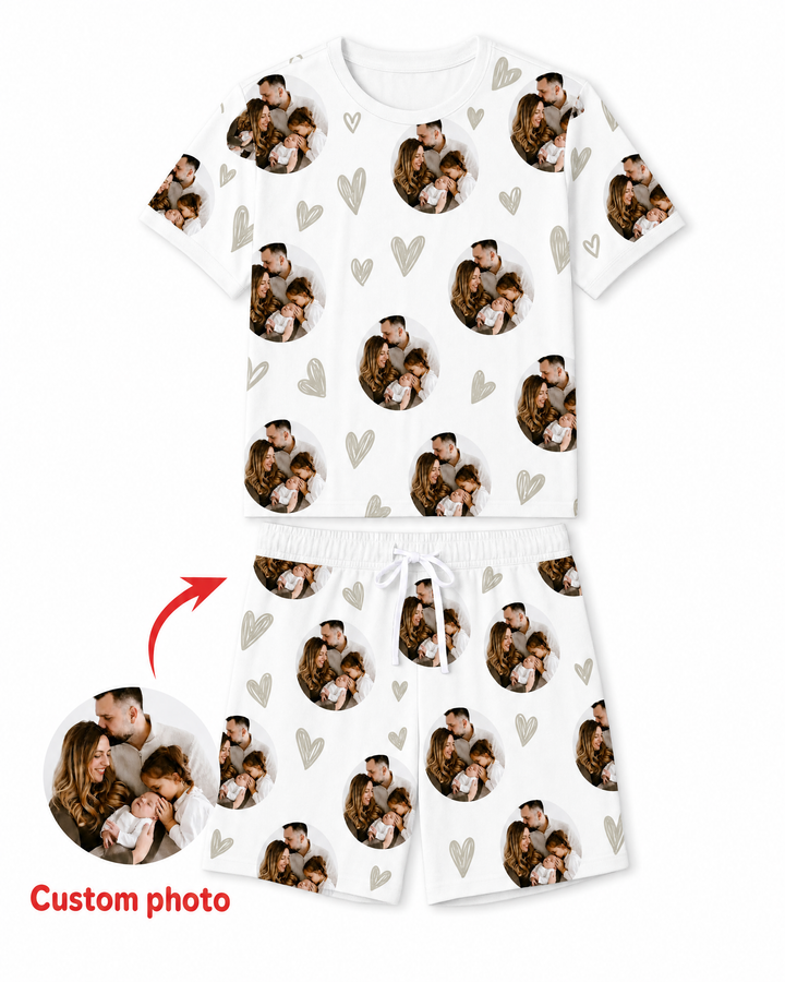 Custom Face All Over Print Bamboo Men Short Sleeve Short Pajama Set