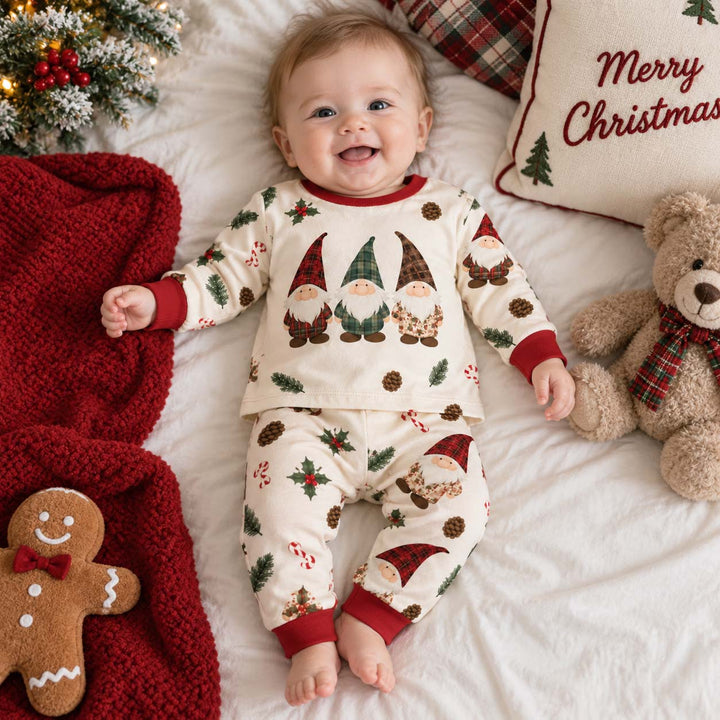 Tartan Christmas Gnomes Bamboo Two Piece Long Sleeve Pajama Set