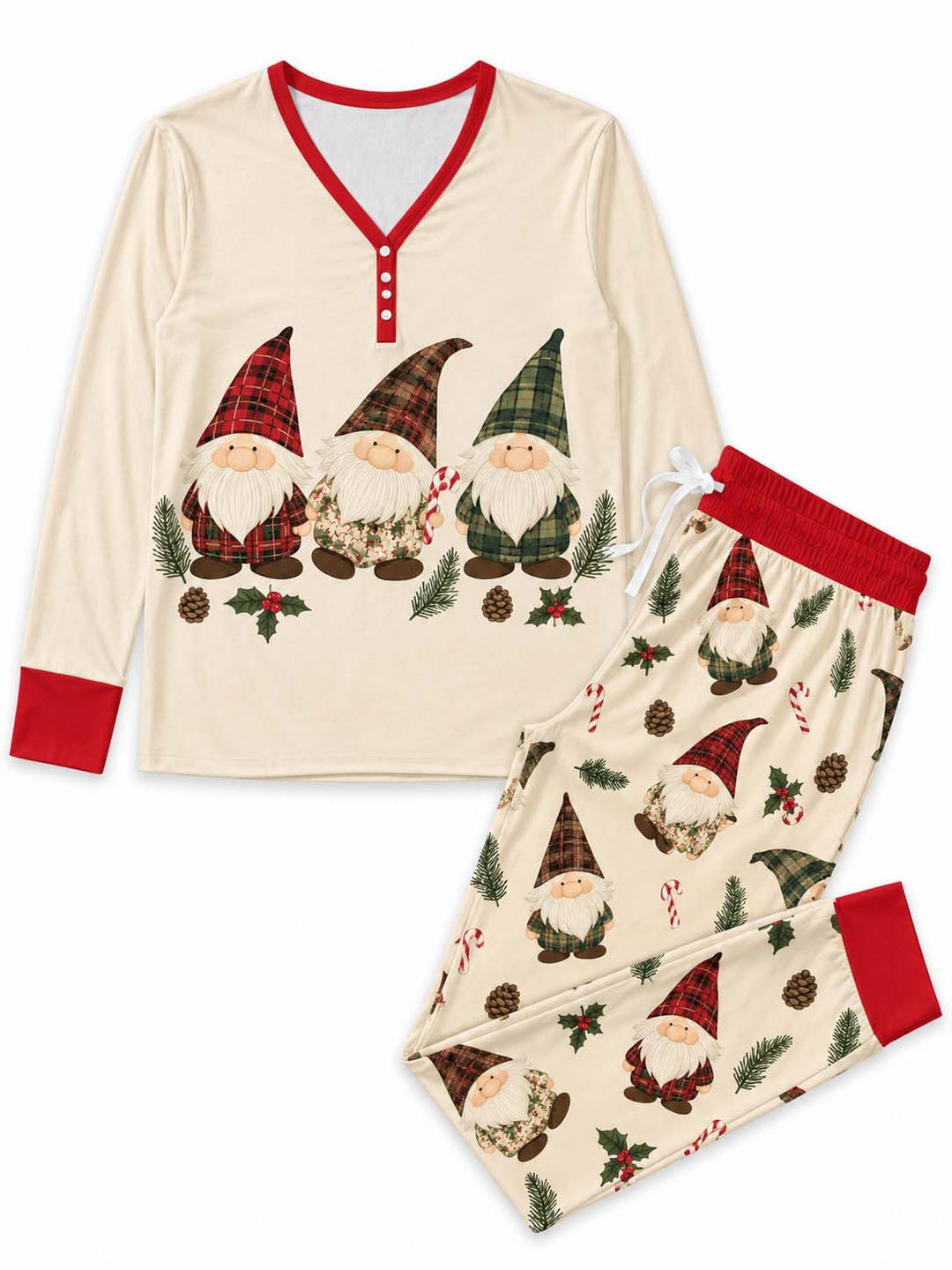 Tartan Christmas Gnomes Bamboo Women Pajama Set