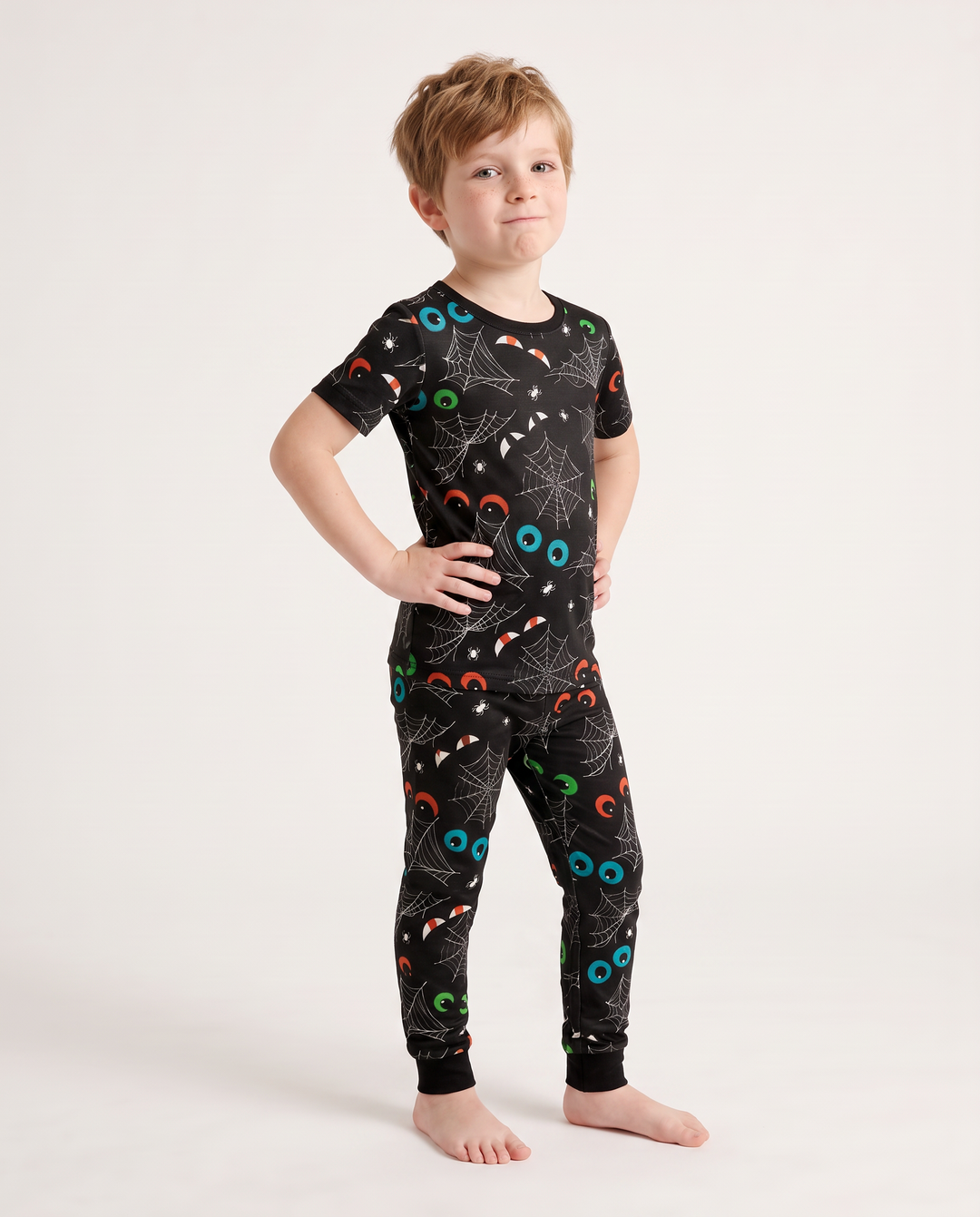 Glow In The Dark Creepy Spiderweb Bamboo Two Piece Short Sleeve Pyjamas Set