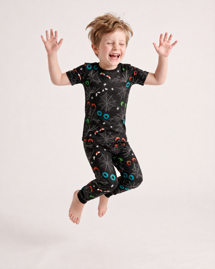 Glow In The Dark Creepy Spiderweb Bamboo Two Piece Short Sleeve Pyjamas Set