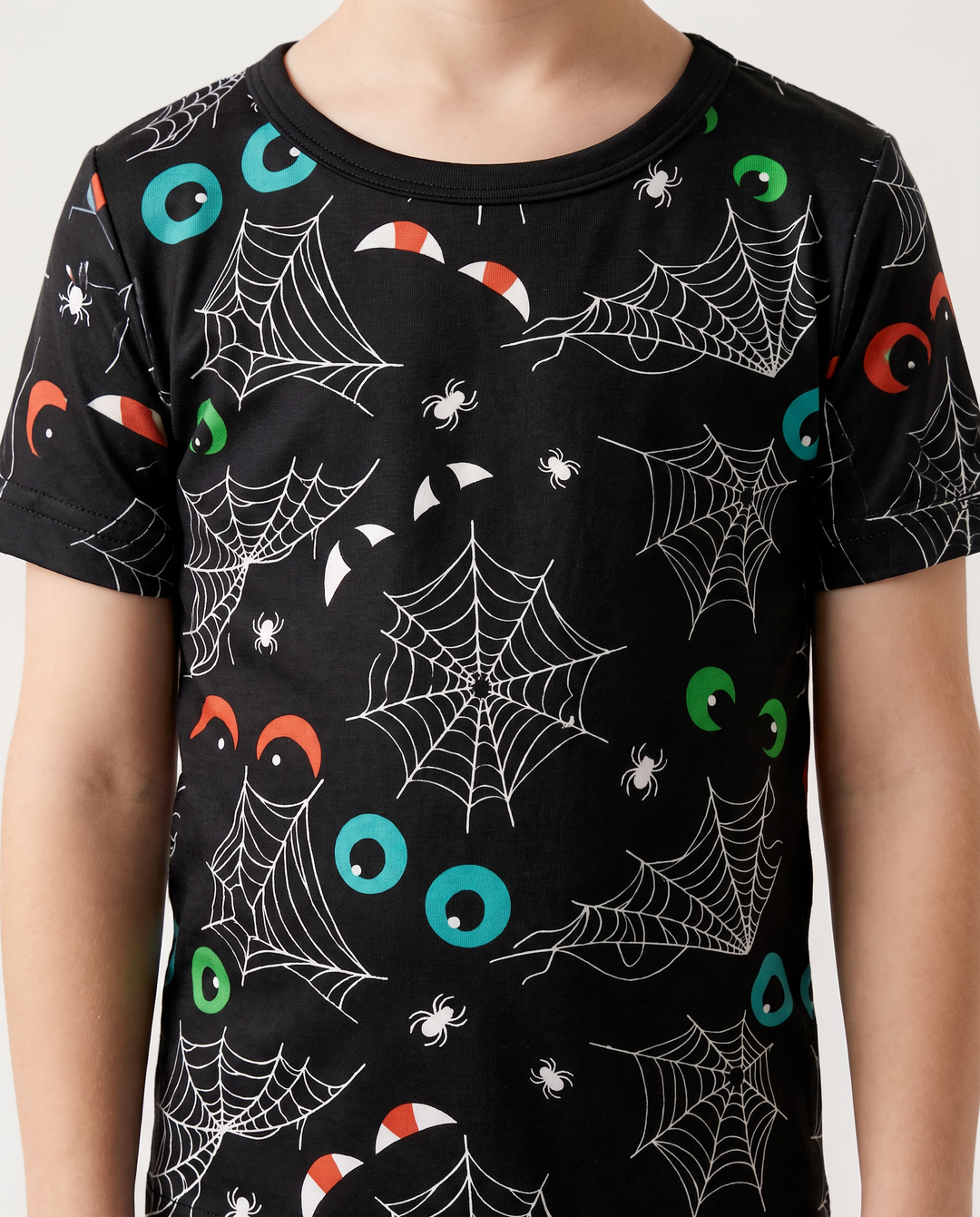 Glow In The Dark Creepy Spiderweb Bamboo Two Piece Short Sleeve Pyjamas Set