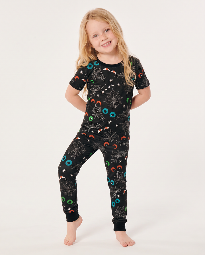 Glow In The Dark Creepy Spiderweb Bamboo Two Piece Short Sleeve Pyjamas Set
