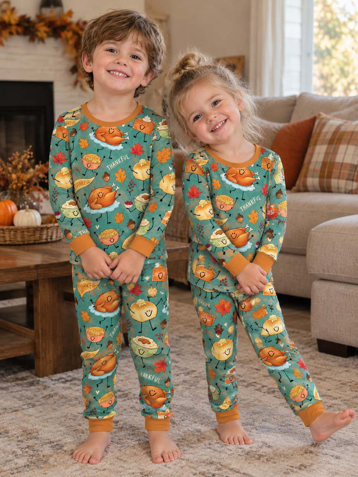 Thankful Thanksgiving Feast Bamboo Two Piece Long Sleeve Pajama Set